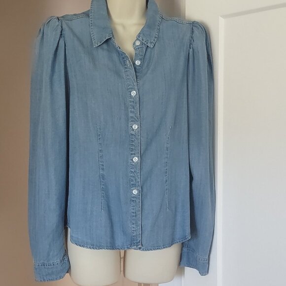 For The Republic Tops - For The Republic Women’s Denim Button-up Shirt  - MEDIUM